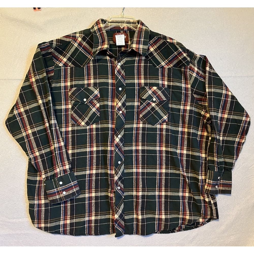 Wrangler Western Pearl Snap Shirt Mens XXXL 3XL Big Man Plaid Flannel Long Sleev